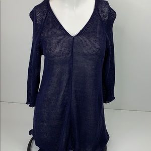Eileen Fisher Open Knit Top V-neck Blue SZ S